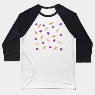 PURPLE FLOWERS AND YELLOW LEAVES PATTERN Baseball T-Shirt